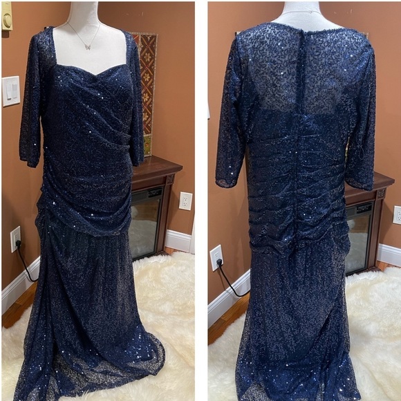 LA Femme Blue Sequin Gown - Picture 7 of 11